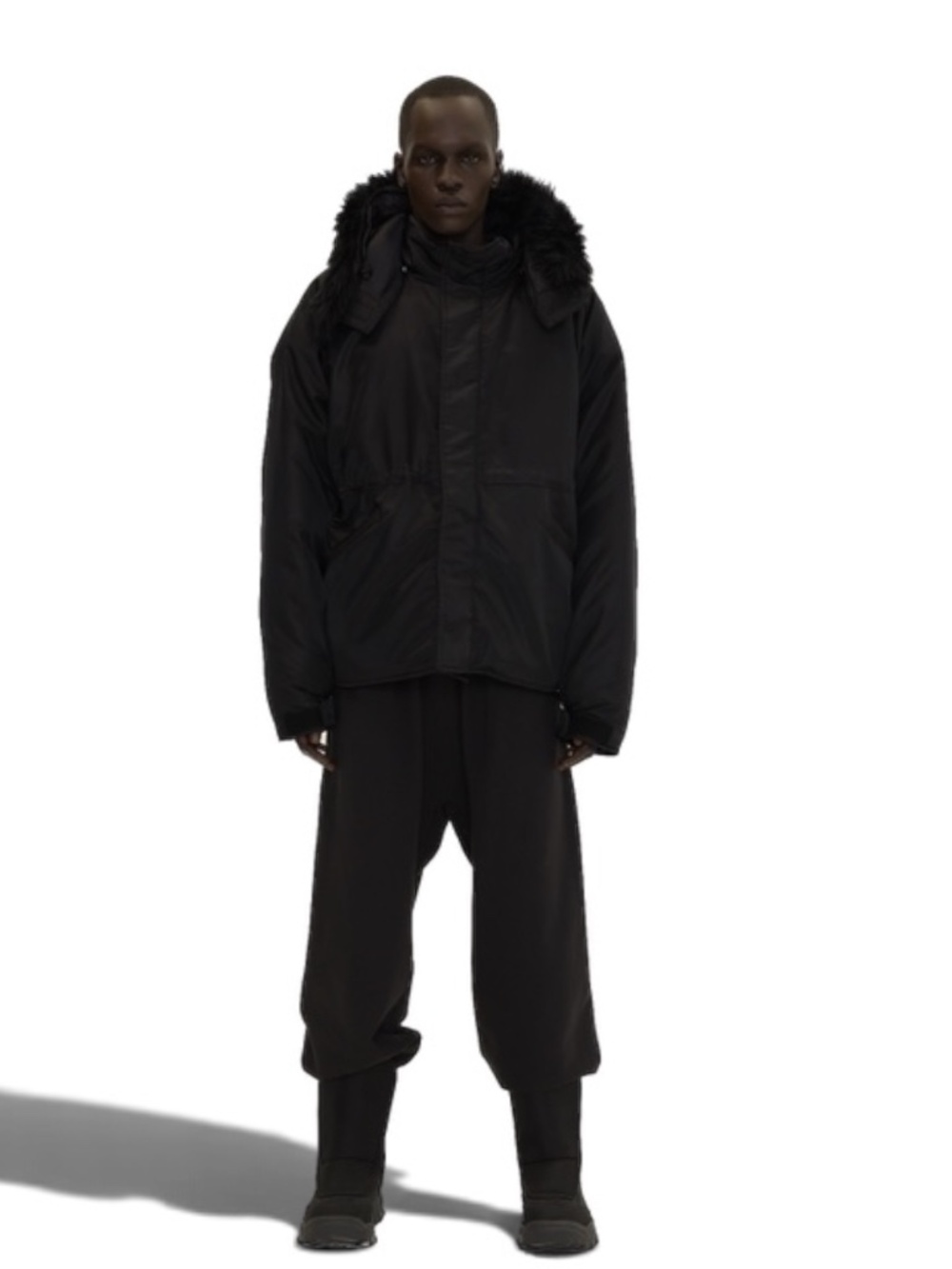 Yeezy PK-01 Black Oversized Fur-Lined Hood Parka Jacket Excellent Condition Sz 2